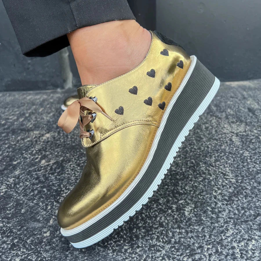 MINX M6 375 Gold Black Wedge Sneaker The Shoe Muse