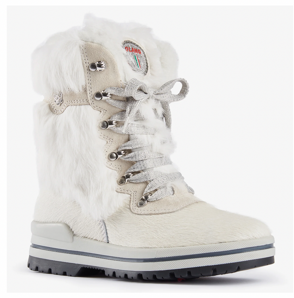 Olang "Fiore" white cow hair winter boot ice cleat -30