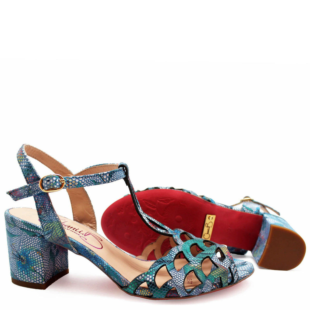 Chanii B "Coquille" Blue/Floral Sandal The Shoe Muse