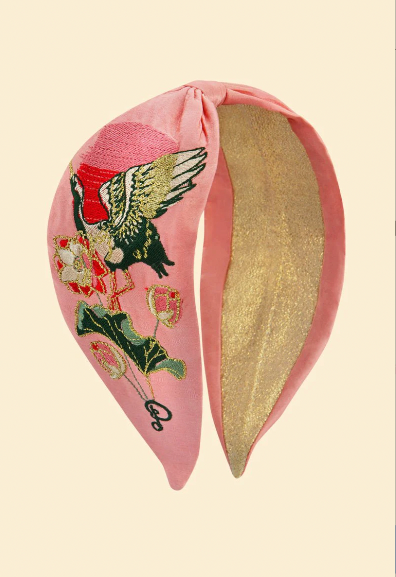 Powder UK "Crane at Sunrise" in Petal - Satin Embroidered Headband