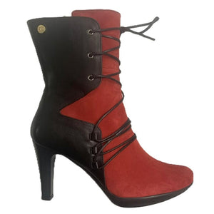 Chanii B "St. Martina" Black/Red Suede - Lace-Up Boot