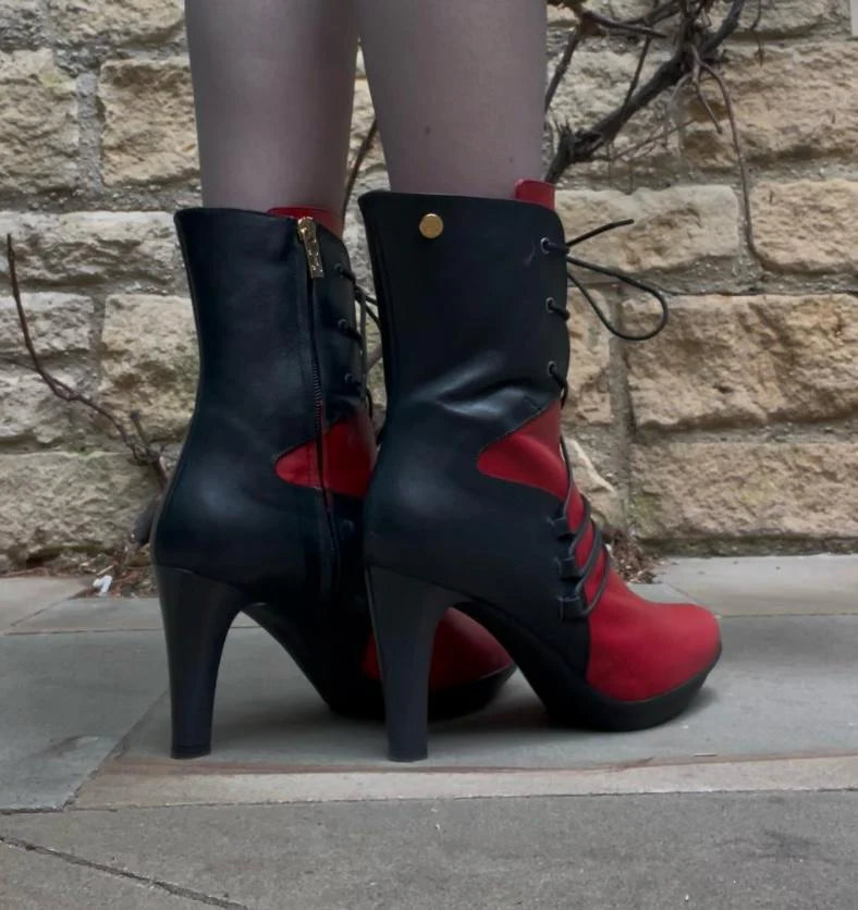 Chanii B "St. Martina" Black/Red Leather - Lace-Up Boot