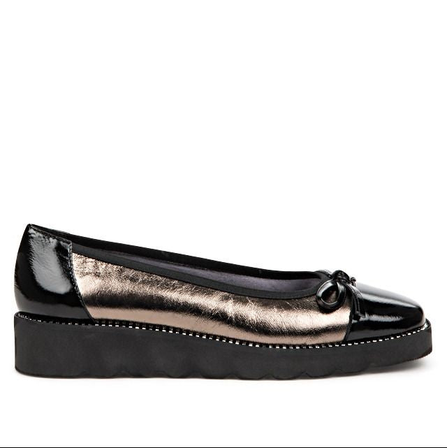Di Chenzo "Milena" Pewter/Black Patent - Platform Ballerina