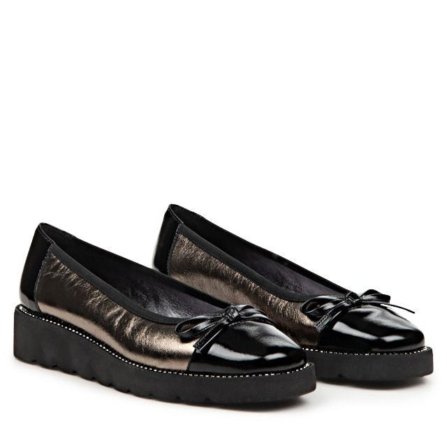 Di Chenzo "Milena" Pewter/Black Patent - Platform Ballerina