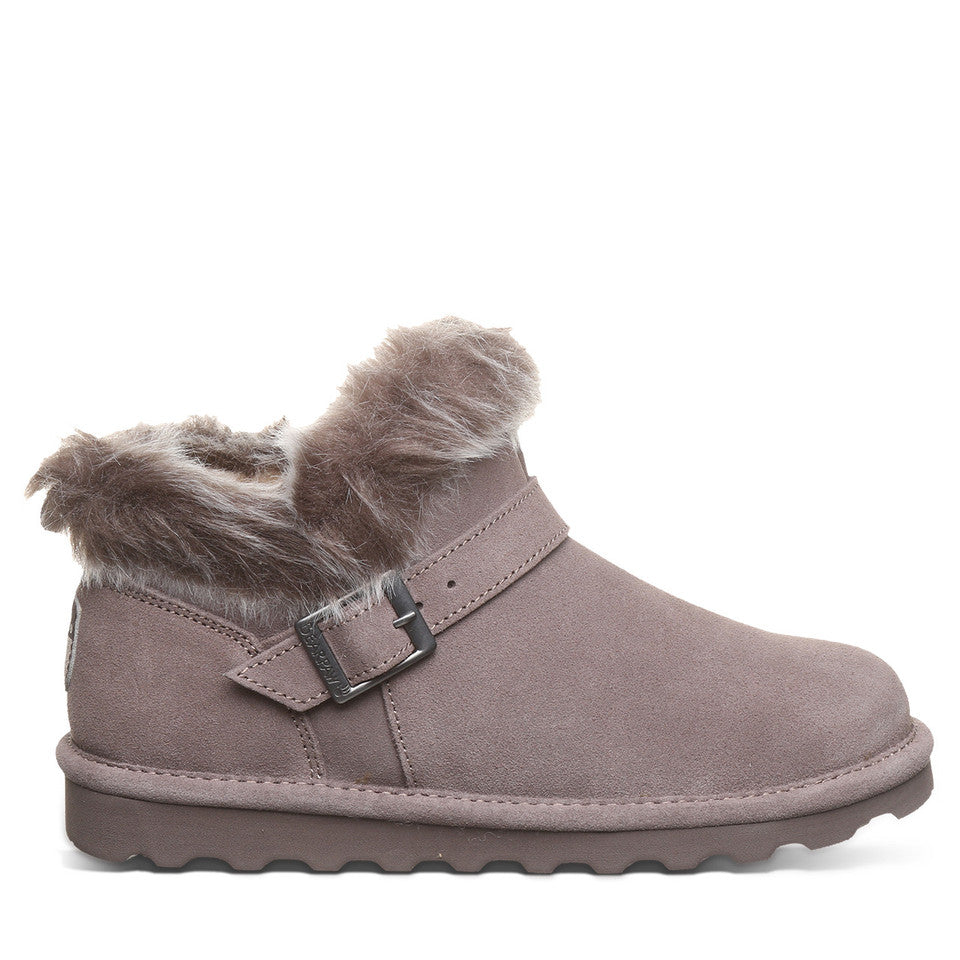 BEARPAW "Jasmine" Grey/Faux Fur - Suede Ankle Bootie