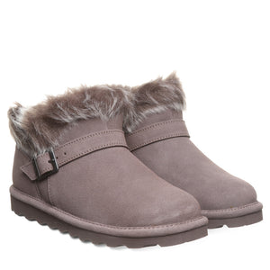 BEARPAW "Jasmine" Grey/Faux Fur - Suede Ankle Bootie