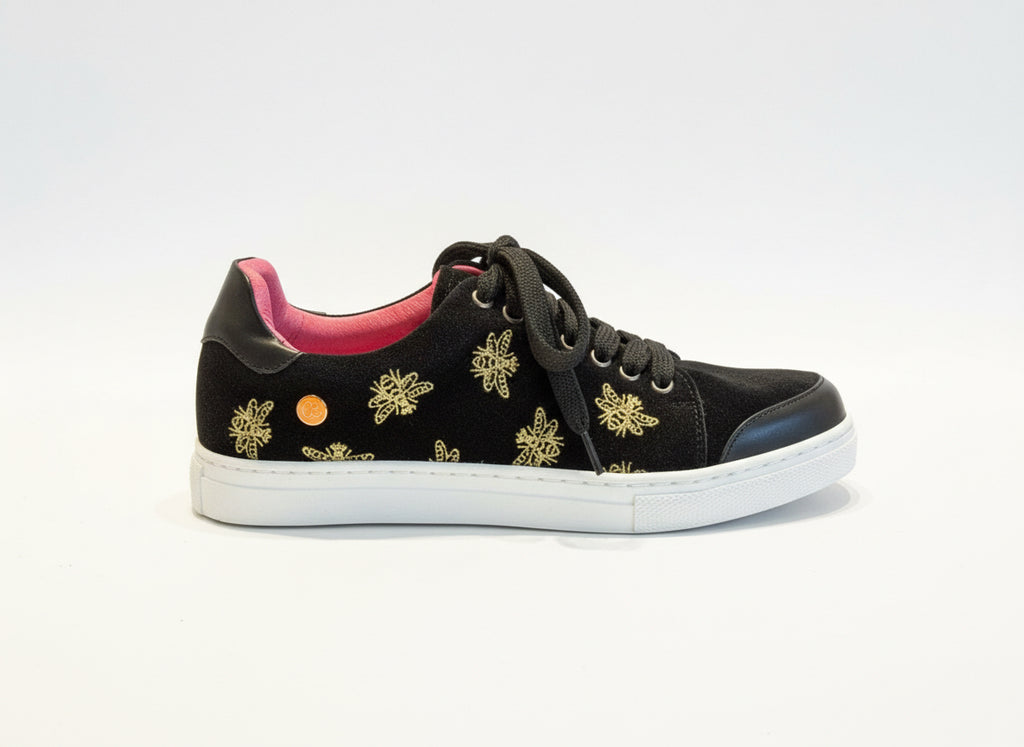 Chanii B Platinum- Black velvet  Crown Bee sneaker