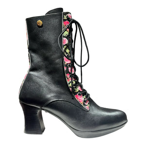 Chanii B "Fergi" Black/Roses - Victorian-Style Boots