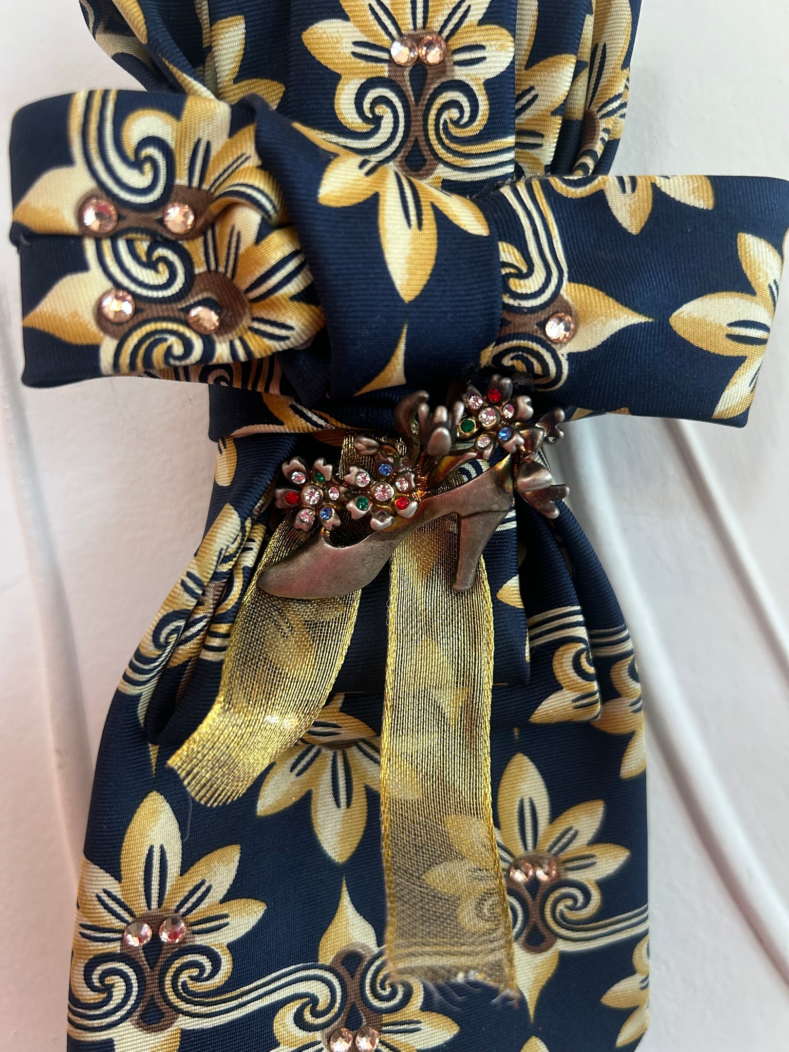 Dani XX “Blue floral “ designer vintage tie necklace