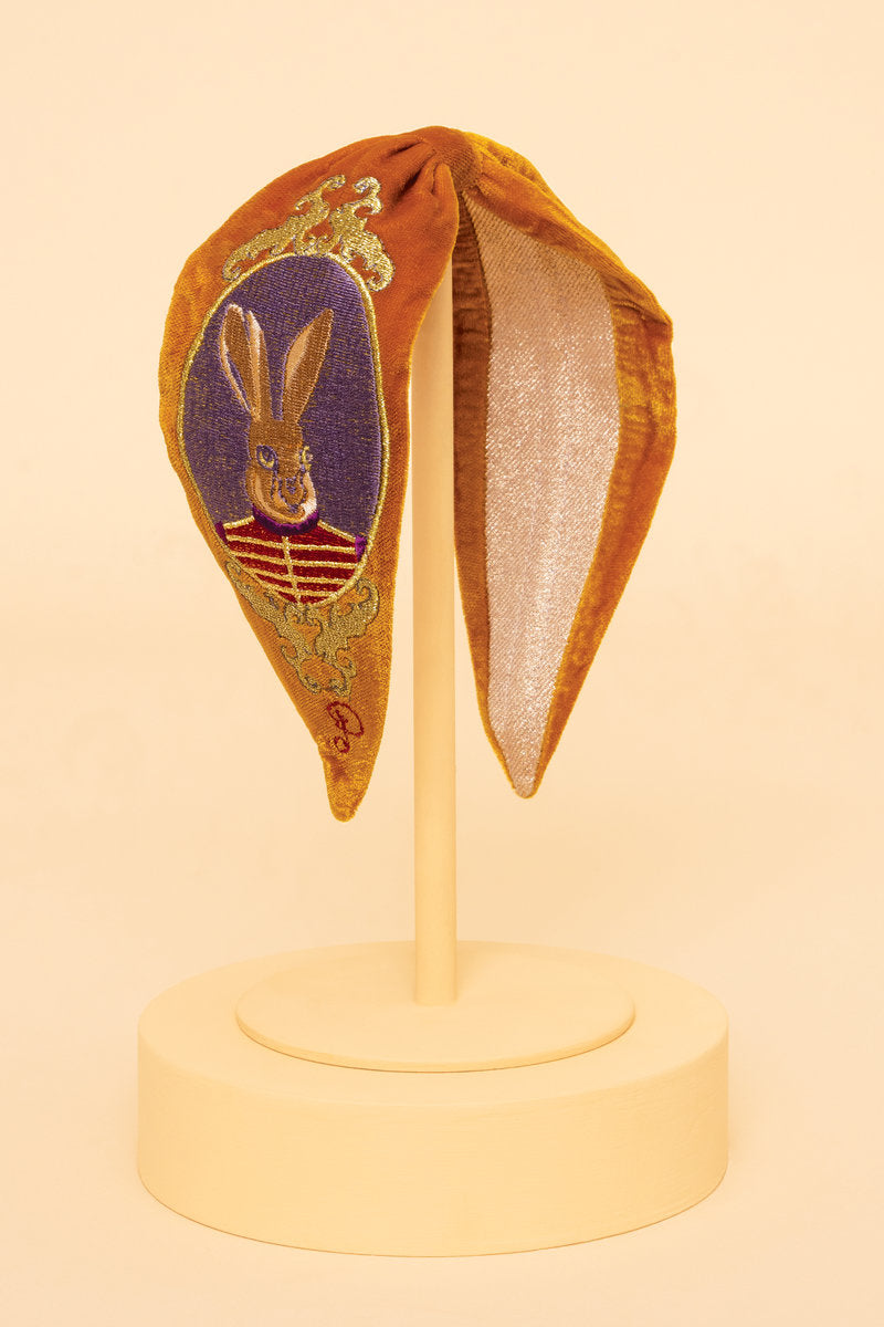 Powder UK "Regal Hare" in Mustard - Velvet Embroidered Headband