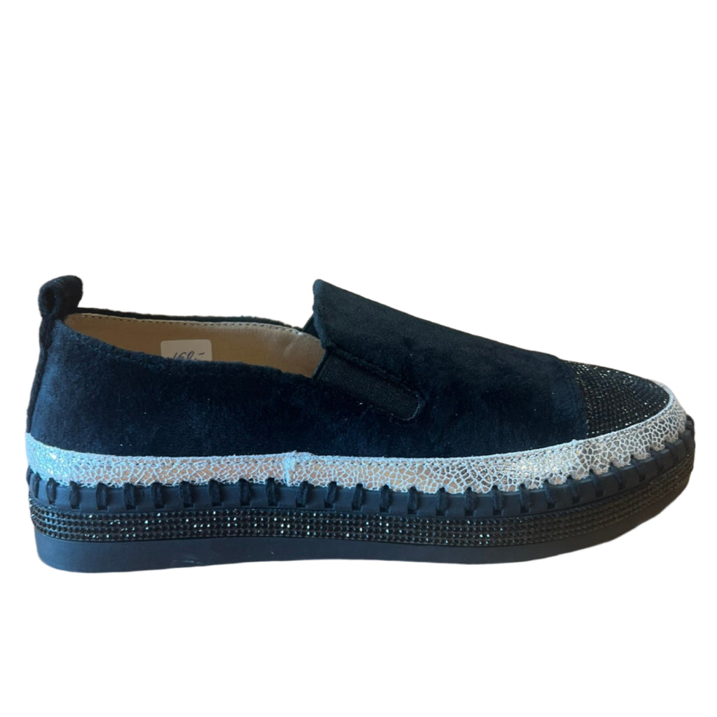 Bernie Mev "TW-187" Black Velvet/Diamontes - Slip-On Shoe