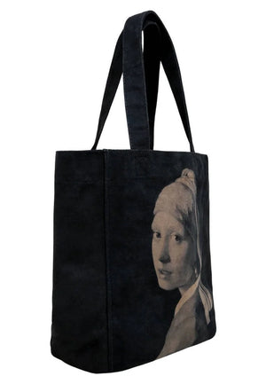 DoGo "Girl With Pearl Earring" Black - Large Tote Bag