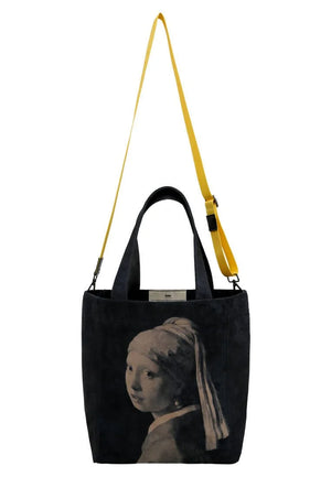 DoGo "Girl With Pearl Earring" Black - Large Tote Bag