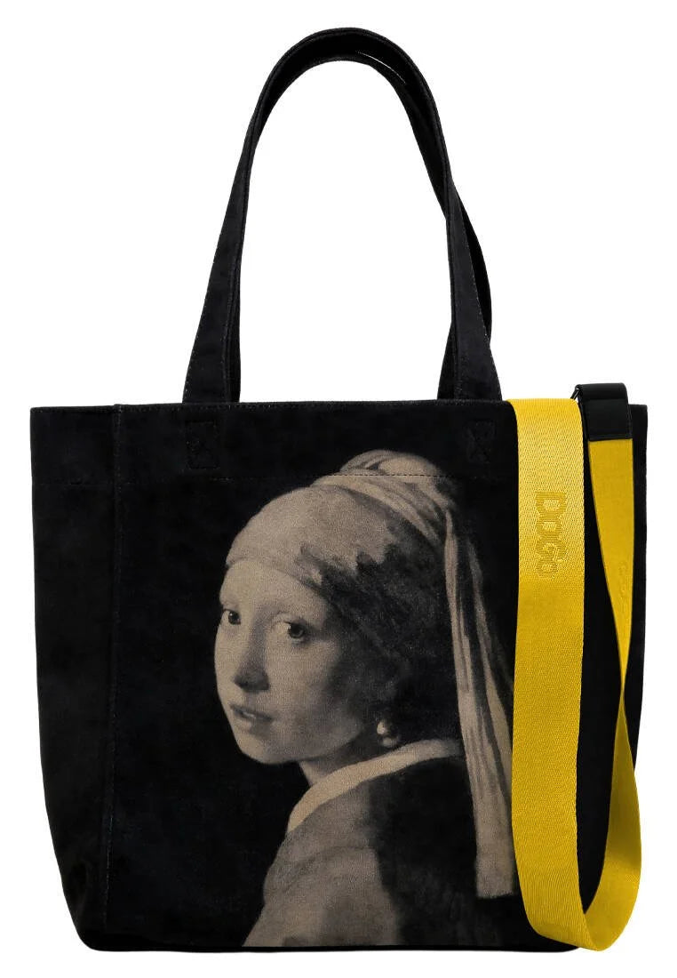 DoGo "Girl With Pearl Earring" Black - Large Tote Bag