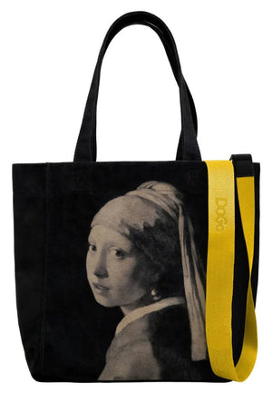DoGo "Girl With Pearl Earring" Black - Large Tote Bag