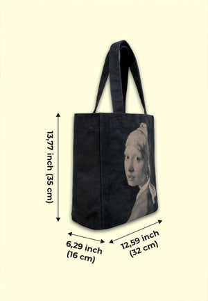 DoGo "Girl With Pearl Earring" Black - Large Tote Bag