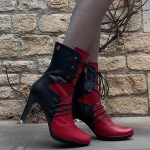 Chanii B "St. Martina" Black/Red Leather - Lace-Up Boot