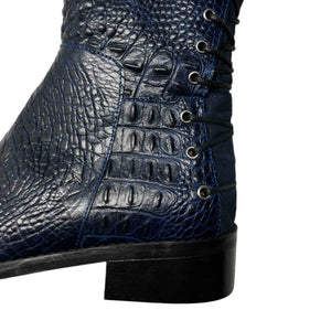 Chanii B "Empire" Navy Croc - Tall Lace-Up Boot