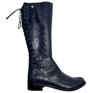 Chanii B "Empire" Navy Croc - Tall Lace-Up Boot