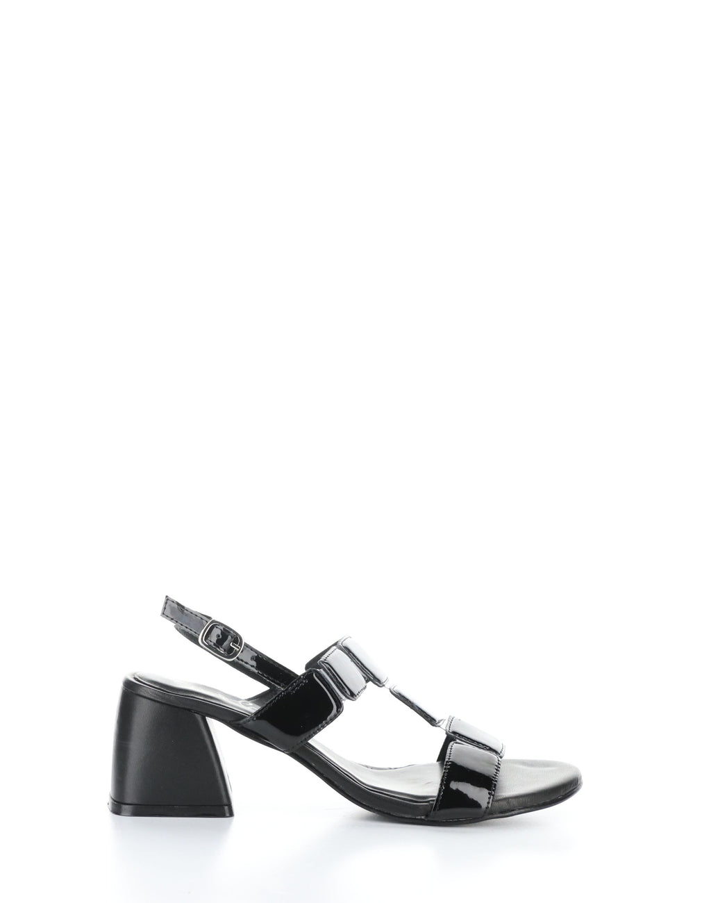 Bos & Co "Glow" Black patent block heel sandal