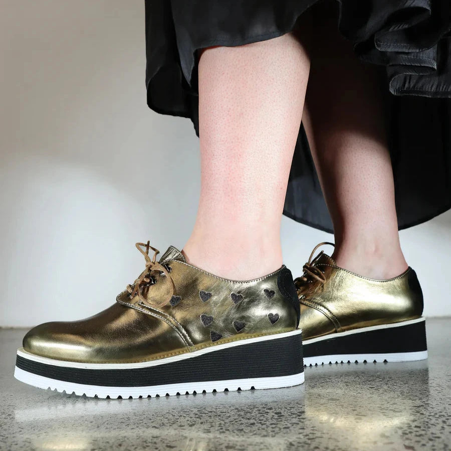 MINX - "M6-375" Gold/Black - Wedge Sneaker