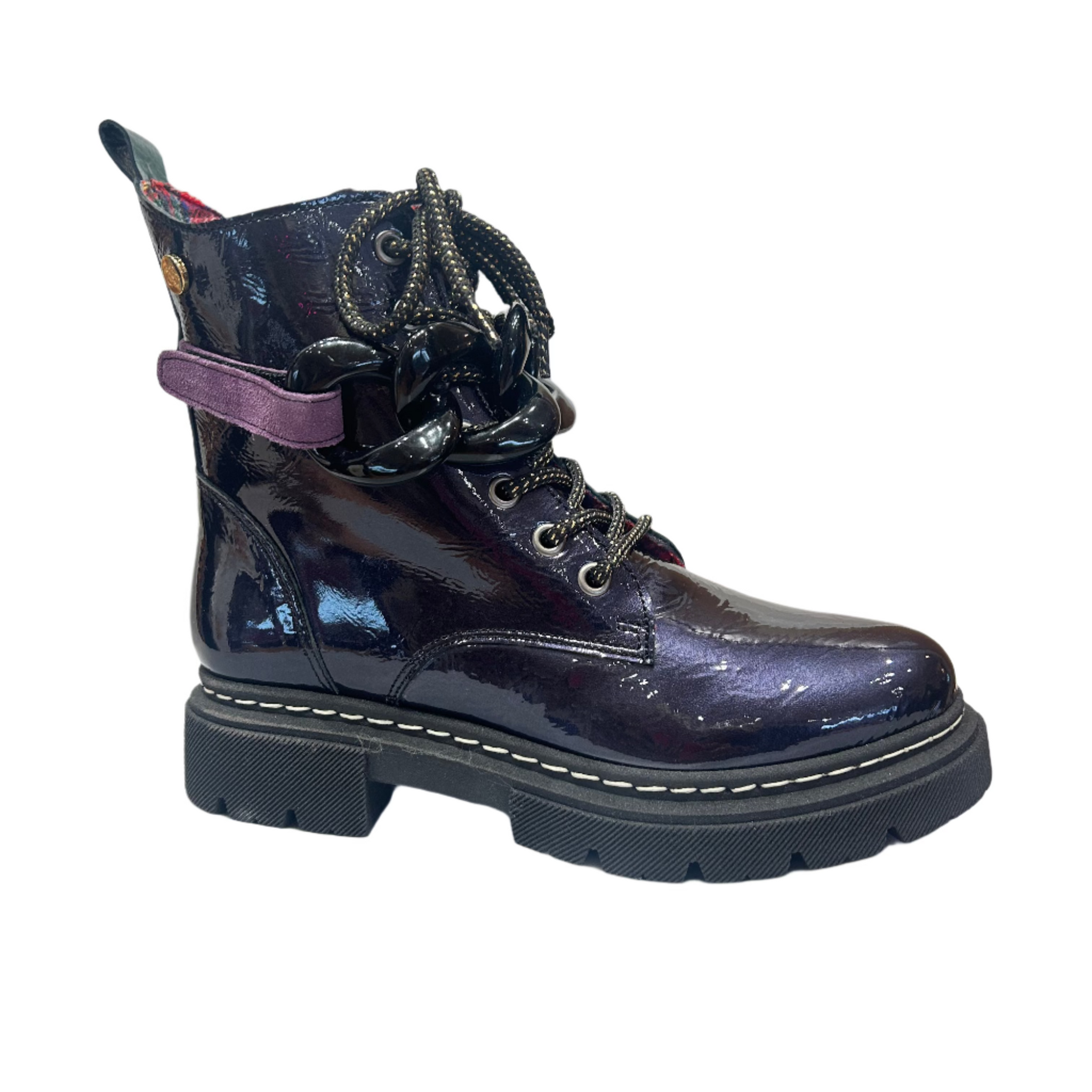 Chanii b "paris" Blue navy patent combat boot