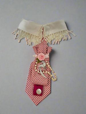 Dani XX "Pearls and Peacock" Pink necklace Tie with beaded collar