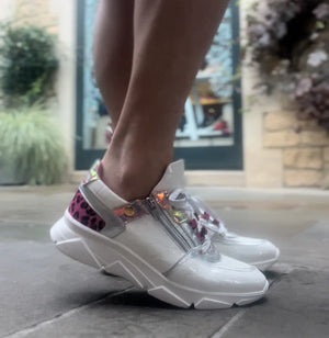 Chanii B "Zeus" White Croc/Pink Leop - Sneaker