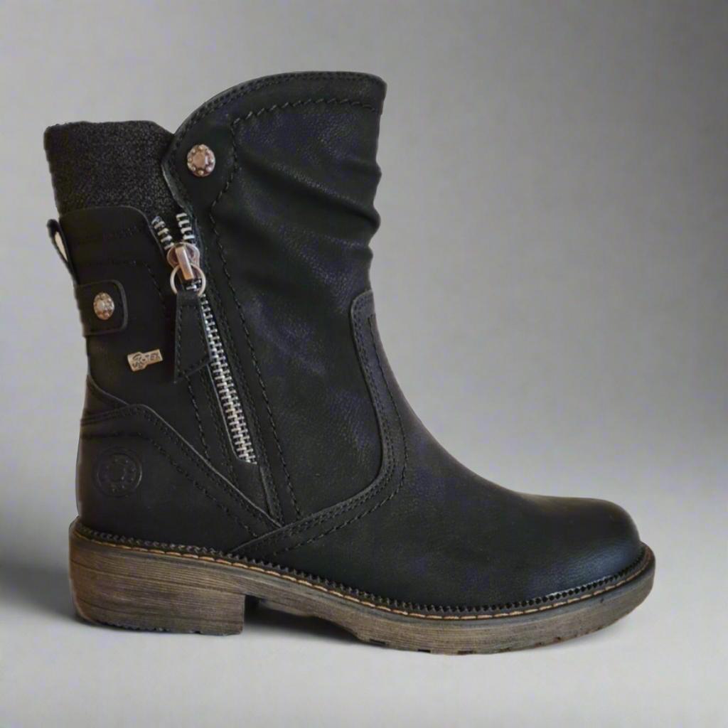 Relife "Vimanie" Black Knitted Ankle Cuff Water Repellent Boots