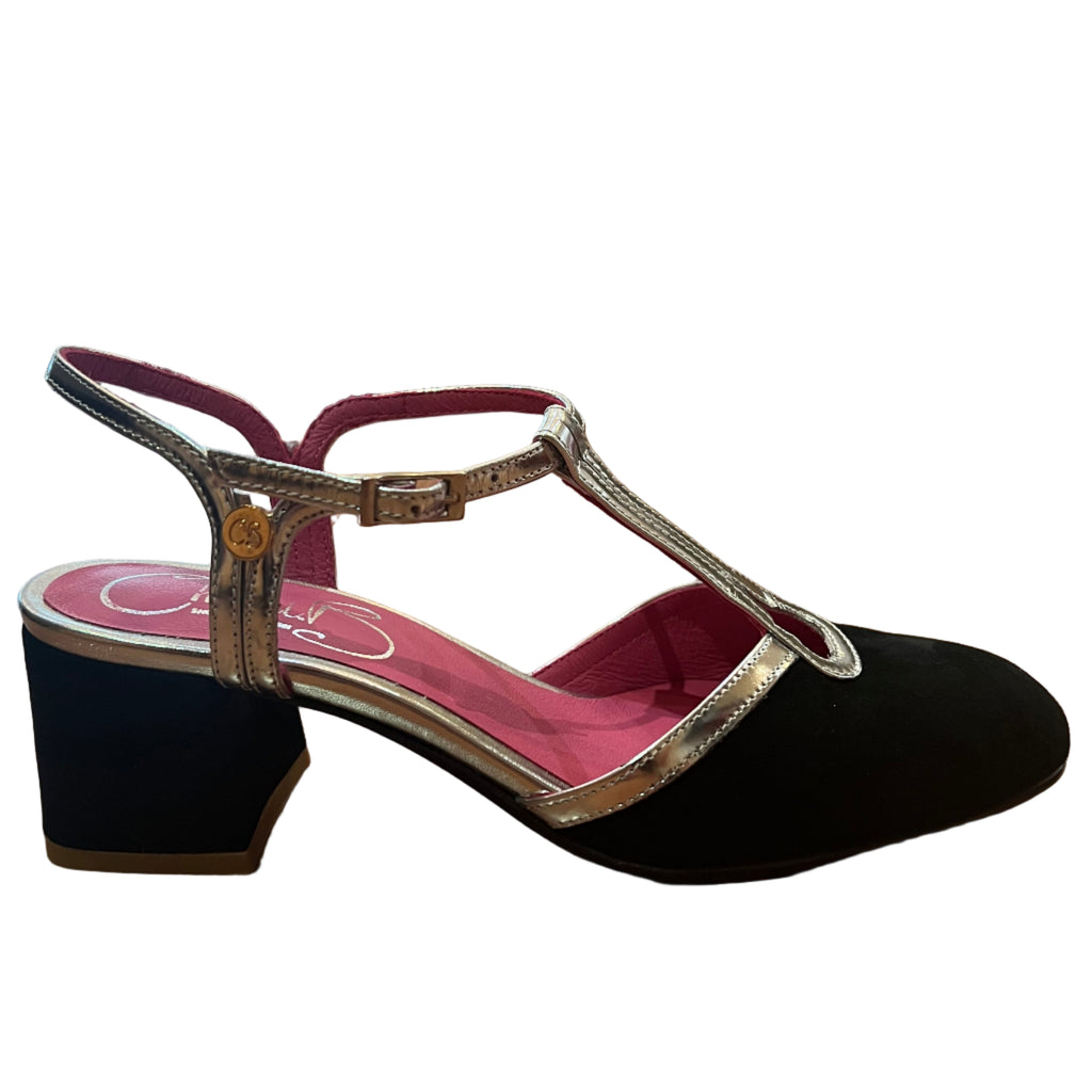 Chanii B "Simone" Black/Silver - T-Strap Shoe