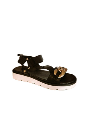 Carmela "161562" Black leather sandal with chain