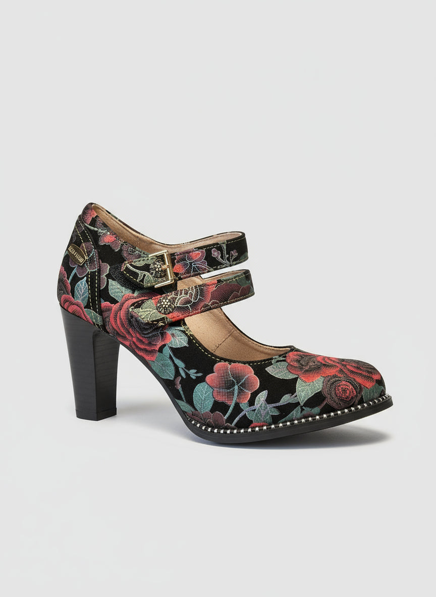 Laura Vita Black/Rose velcro pump