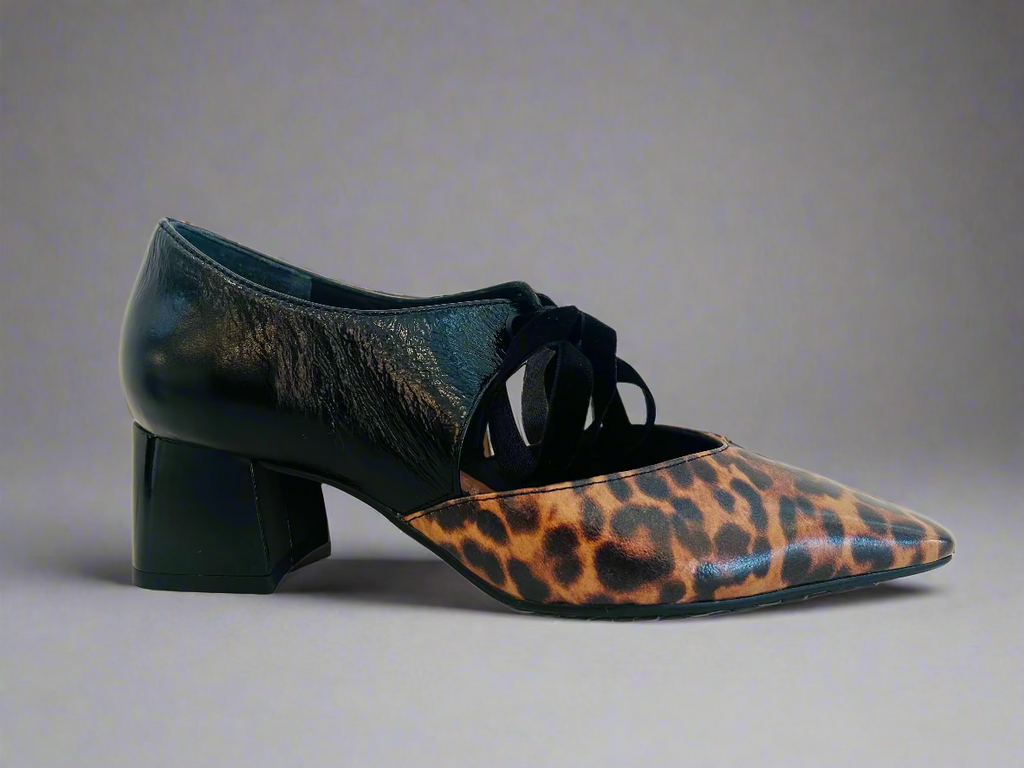 Capelli Rossi "Ariana" Black leopard ribbon pump