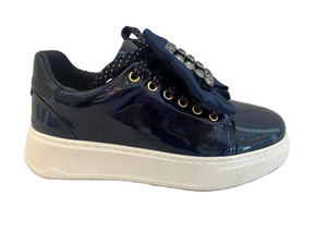 MLV "Anita" Navy patent sneaker with removable bow