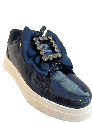 MLV "Anita" Navy patent sneaker with removable bow