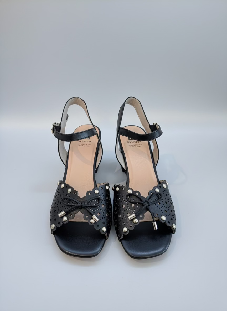 Dorking "D9457" Black leather open toe heel