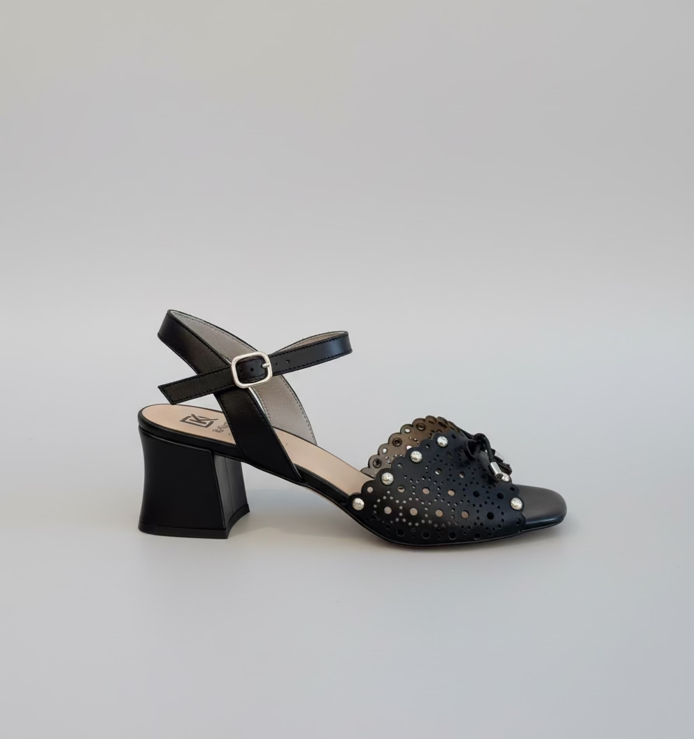 Dorking "D9457" Black leather open toe heel