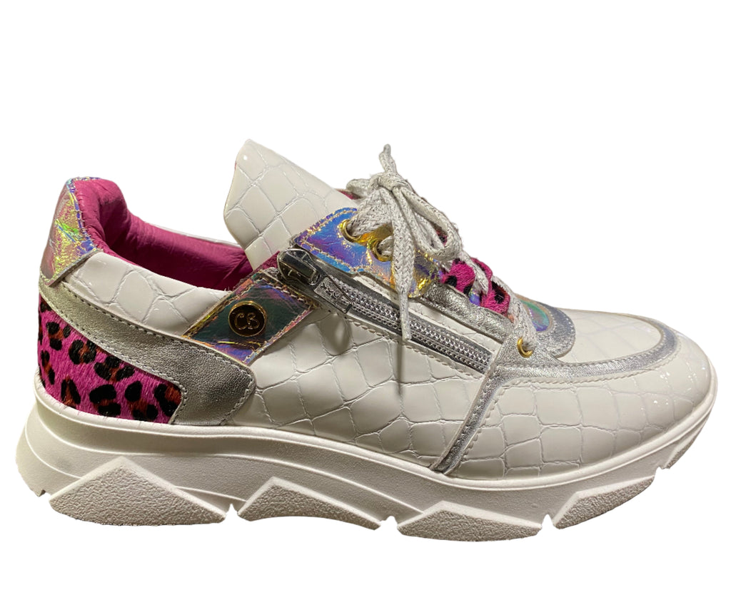Chanii B "Zeus" White Croc/Pink Leop - Sneaker