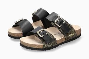 Mephisto "Maya" Black/Gold Sparkle - Cork Sandal