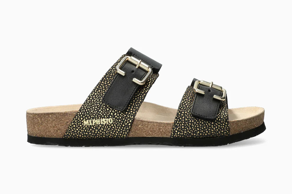 Mephisto "Maya" Black/Gold Sparkle - Cork Sandal