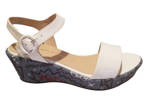 Brenda Zaro "TZ3551" Patent White/Comic - Wedge Sandal
