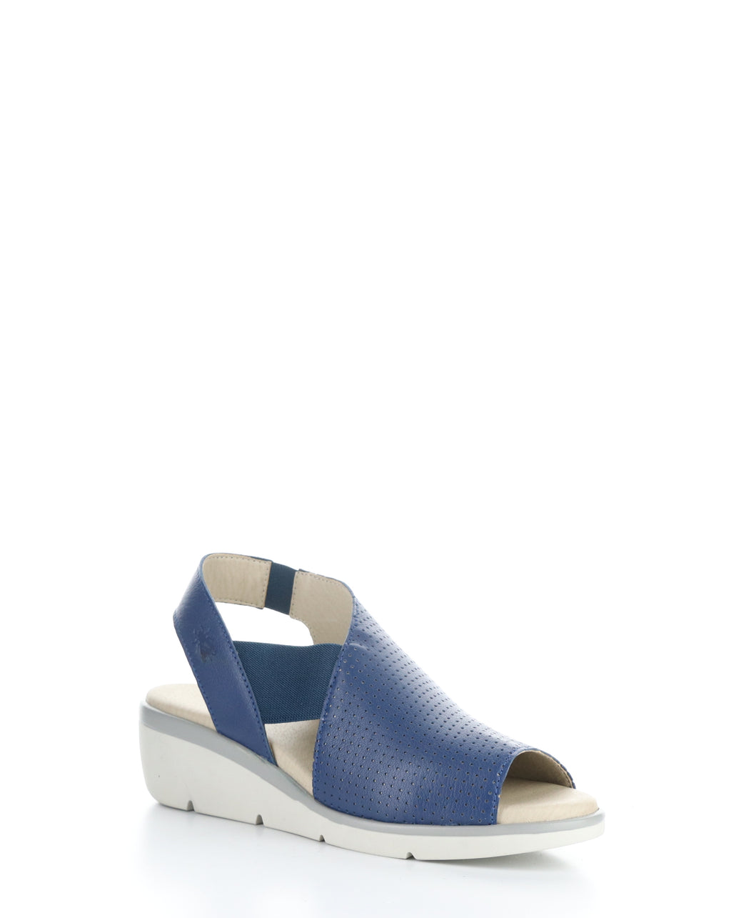 Fly London "Nisi" Blue perf low wedge sandal