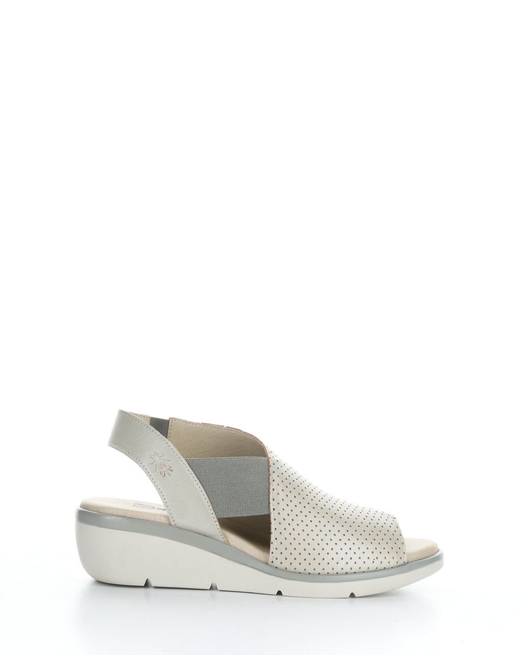 Fly London "Nisi" Silver perf low wedge sandal
