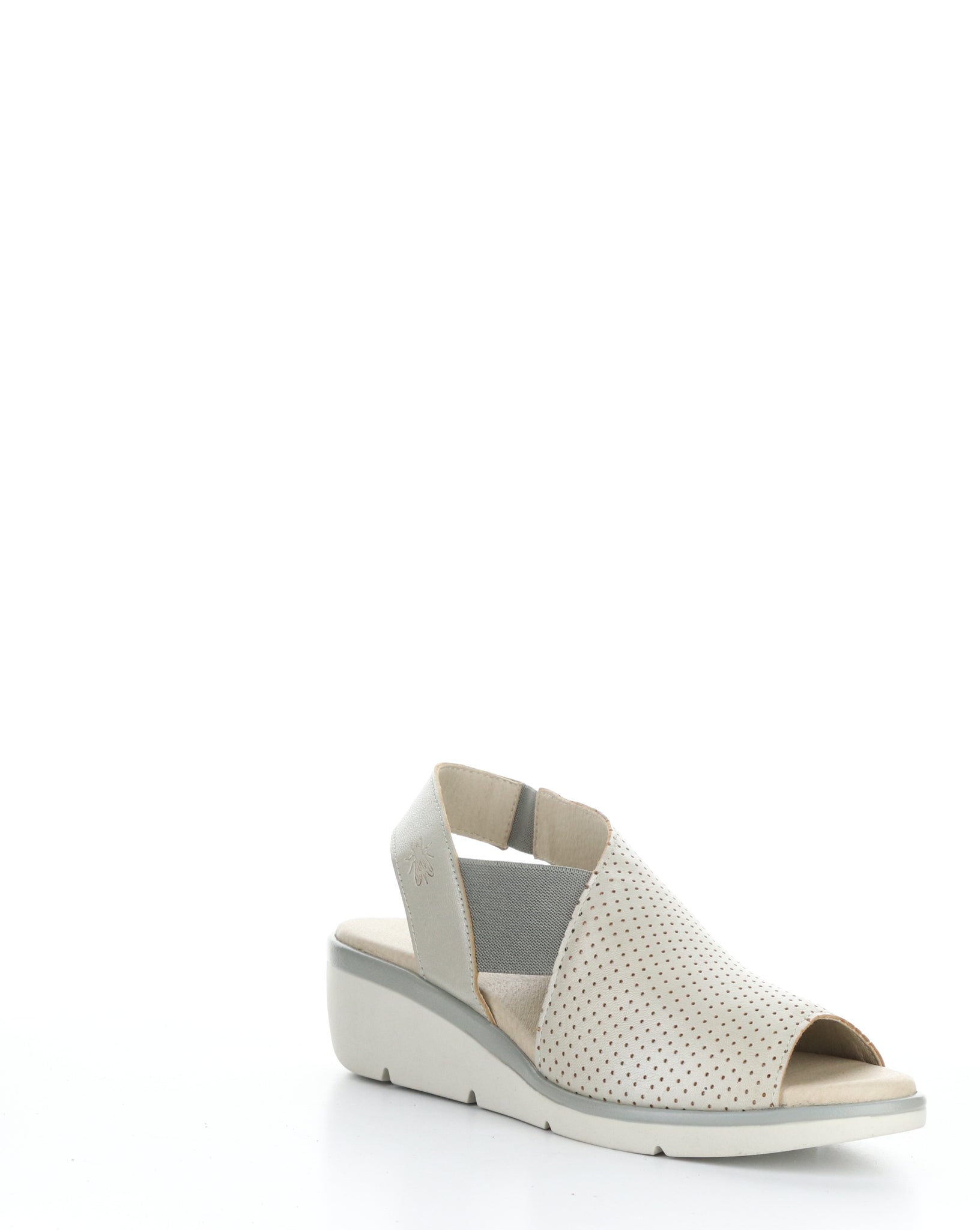 Fly London "Nisi" Silver perf low wedge sandal