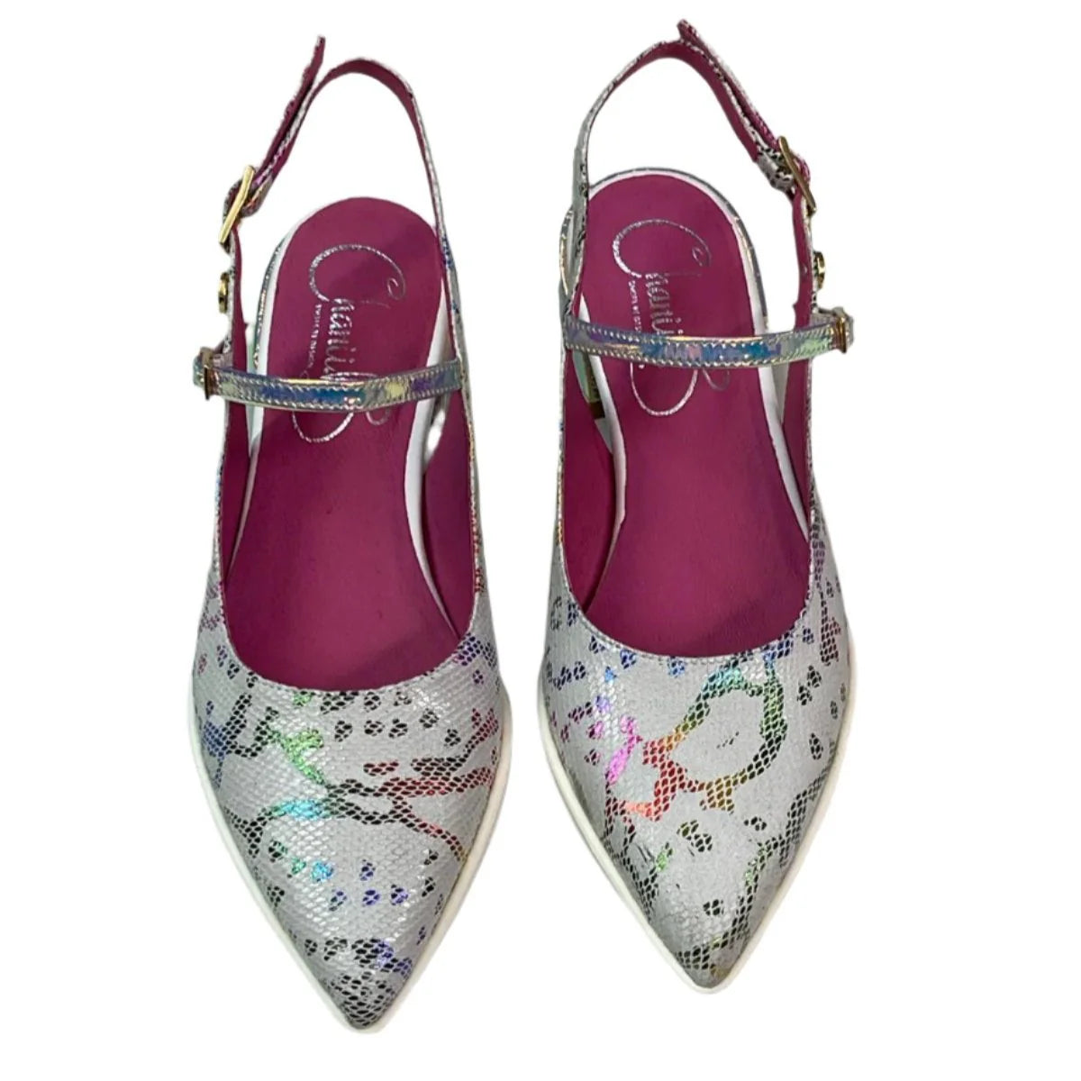 Chanii B "Pirot" White Rainbow Snk - Slingback Flat