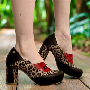 Chanii B "Cinque" Black/Leop/Red - Cork Pump