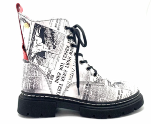 Chanii B "Paris" Black & White Newspaper - Ankle Boot