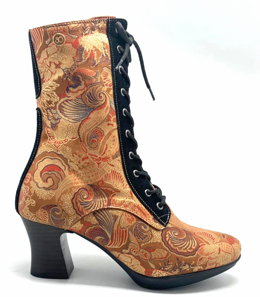 Chanii B "Fergie" Tan Floral - Victorian Lace-up Boot – The Shoe Muse