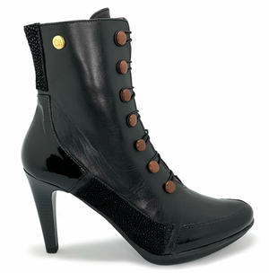 Chanii B "St Lucia" Black/Brown Buttons - Platform Boot