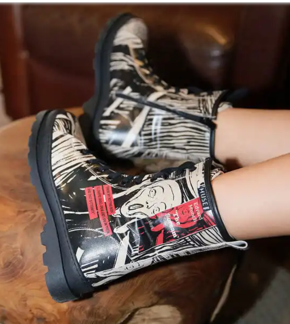 Dogo Women Vegan Leather Black Zipper Long Boots - Edvard Munch The Scream Muse Design